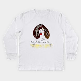 portrait of woman with brown straight hair Kids Long Sleeve T-Shirt